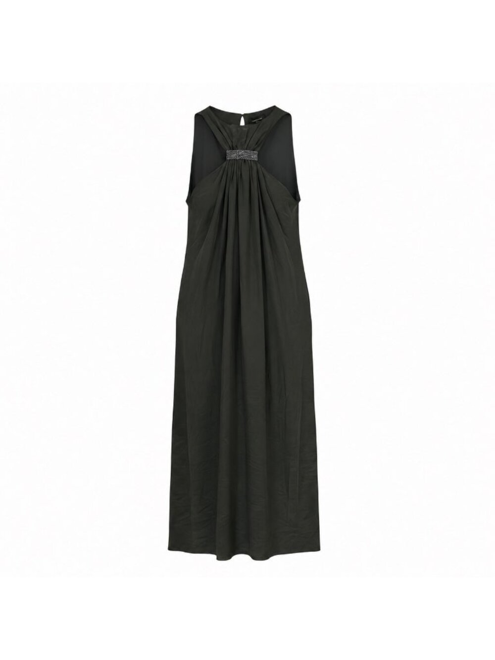 Fabiana Filippi Monili Green Halter Maxi Dress Silk Blend Pockets IT 48 XL - Picture 3 of 11